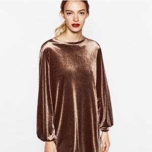 Zara Long Sleeve Velvet Mini Dress